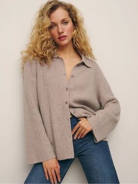 Reformation Fantino Cashmere Collared Cardigan | Oatmeal